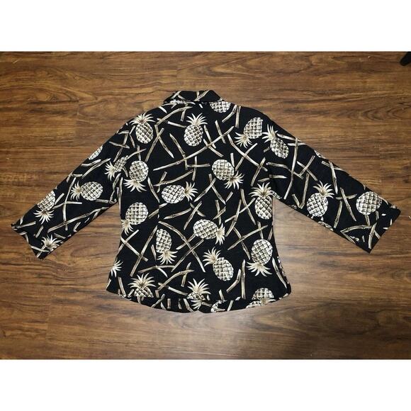 VTG Silkland Medium Black Gold‎ Sequin Pineapples Silk Jacket Blazer Vintage - Picture 2 of 6